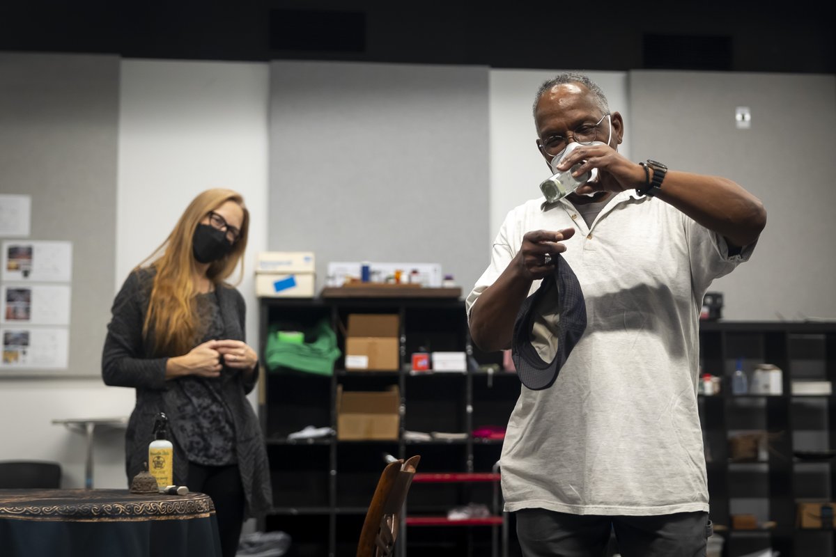 The cast of Sunrise Coven is leaving the rehearsal space and headed to the Smith Stage to put their finishing touches on before we open for previews on March 25. Check out these behind-the-scenes shots of Buckstop, Texas where magic and medicine collide.