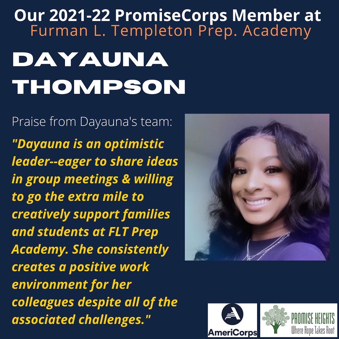 promiseheights's tweet photo. Join our celebration of Dayauna Thompson, our 2021/22 #PromiseCorps member at @fltprepacademy in the heart of Upton/Druid Heights.

Dayauna has been so enthusiastic since becoming a @promiseheights PC,, sharing that, "My experience has been amazing! Being able to build… #1/4 https://t.co/t3YFfz6vGI