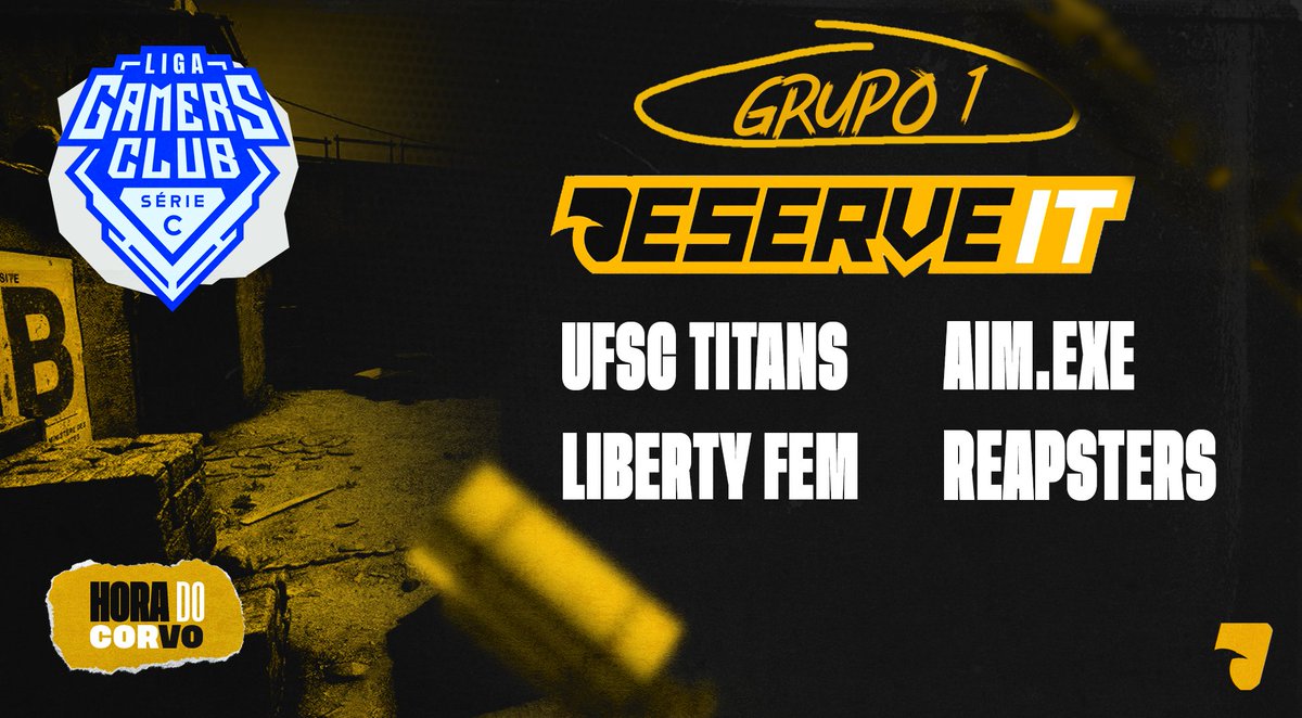 #CSGO 
Saiu nosso grupo da #SerieC da <a href="/GamersClubCS/">Gamers Club Counter-Strike</a> de Março! Vamos com tudo pelo acesso!

<a href="/libertyesports/">Liberty Esports</a> FEM
<a href="/UFSCTitans/">UFSC Titans 🏆</a> 
#reapsters
#aimexe

#HoraDoCorvo #GoDeserveIT