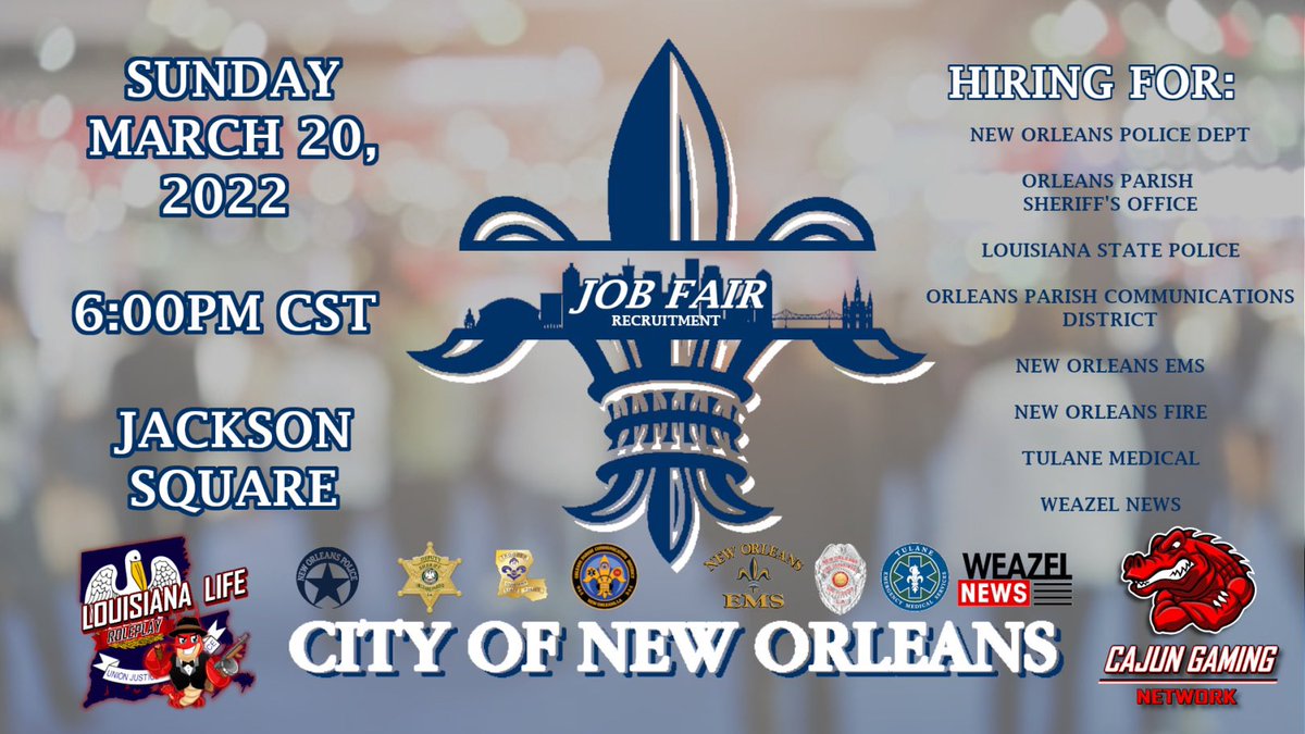 cajungamingnet's tweet photo. Come join us in our Louisiana Life: New Orleans RP server for a City job fair ! https://t.co/NyYGPMxarX