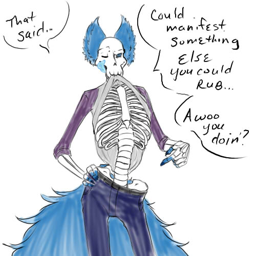 GenniiDrominda's tweet photo. #askboofthewolfskeleton #AskMrf Q #7: 'Favorite food? Views on the royal guard and definitely if belly rubs are allowed or not?' Unlike Boof, who doesn't realize he's desirable, Mrf knows what he's working with. #undertaleAU #myart #riiiibbss #inyourendo https://t.co/0A3YH0pj3p