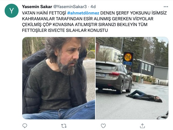 Gazeteci Ahmet Dönmez, İsveç’in başkenti Stockholm’de saldırıya uğradı. Okuldan aldığı çocuğunun gözü önünde darp edilen Dönmez, hastaneye kaldırıldı. Süleyman Soylu’yla ilişkili Ayhan Bora Kaplan’ın yükseliş hikayesini anlattığı video sonrası Dönmez, tehdit aldığını duyurmuştu.