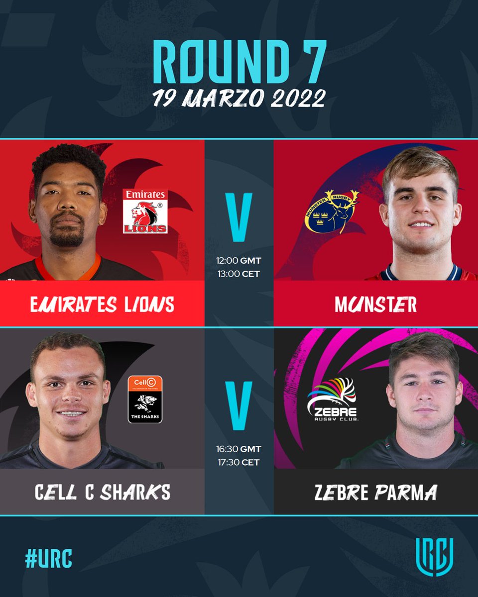 Un'altra giornata Nord vs Sud  🤩

<a href="/LionsRugbyCo/">Lions</a> 🆚 <a href="/Munsterrugby/">Munster Rugby</a> 
<a href="/SharksRugby/">The Sharks</a> 🆚 <a href="/ZebreRugby/">Not Zebre Rugby</a> 

#URC | #URCITA