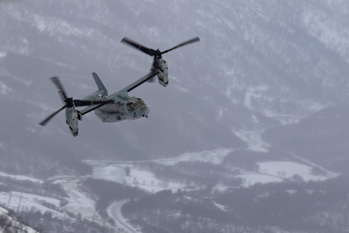 US Osprey w/ crew of four has crashed near Bodo Norway; rescue helos + P3 Orion are headed to the site; Norwegian military spox says the crash is in tough terrain and the weather is bad & getting worse; Osprey was there for NATO exercise Cold Response