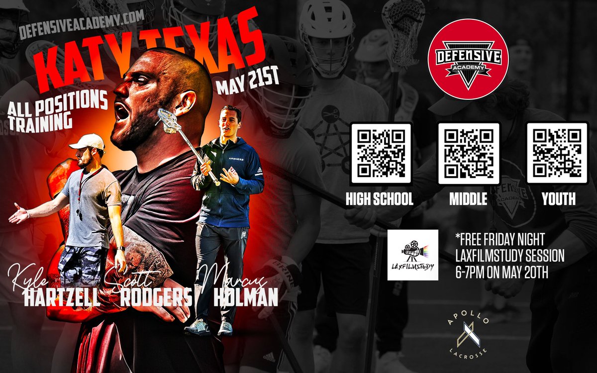 DefensiveAcademy (@defensiveacad) on Twitter photo Attention!! Saturday May 21st we will be doing an all positions pre summer tune up in Katy, Texas!! Donât miss out! Friday May 20th we will be hosting a FREE <a href="/LaxFilmStudy/">LaxFilmStudy.com</a> session for all participants from 6-7pm. Letâs get it. #defensiveacademy Attention!! Saturday May 21st we will be doing an all positions pre summer tune up in Katy, Texas!! Donât miss out! Friday May 20th we will be hosting a FREE <a href="/LaxFilmStudy/">LaxFilmStudy.com</a> session for all participants from 6-7pm. Letâs get it. #defensiveacademy