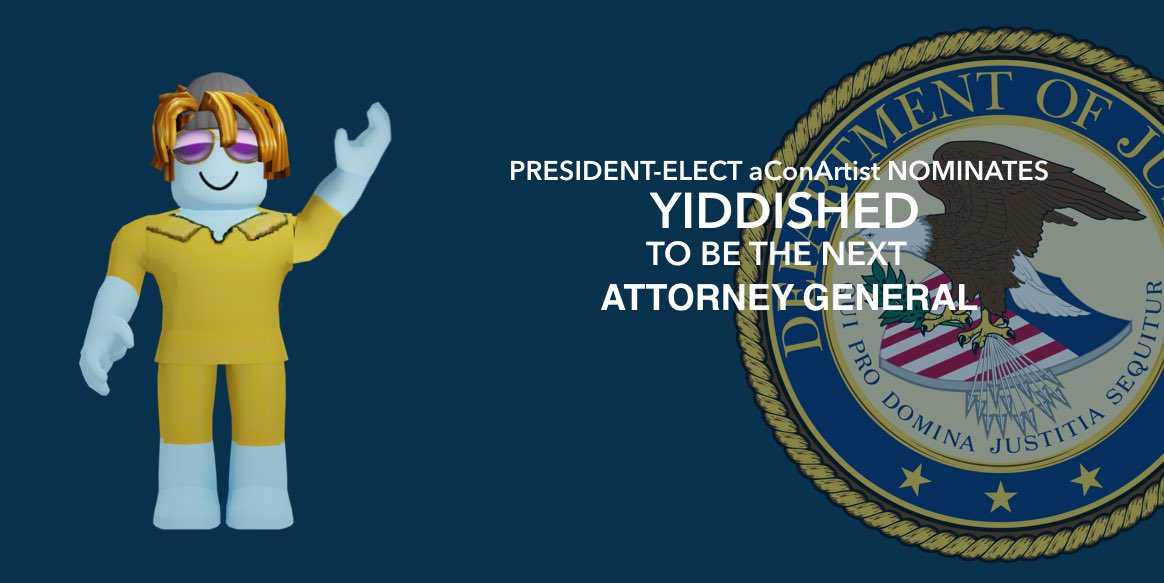 aConArtist1's tweet photo. I’m Proud to announce Yiddished as the next Attorney General! 

His legal expertise and experience make him the best individual to lead the Department of Justice and ensure our American rights and values are upheld. 

As the first Bacon Hair AG, he will surely make us proud! https://t.co/ER9tChfRwe