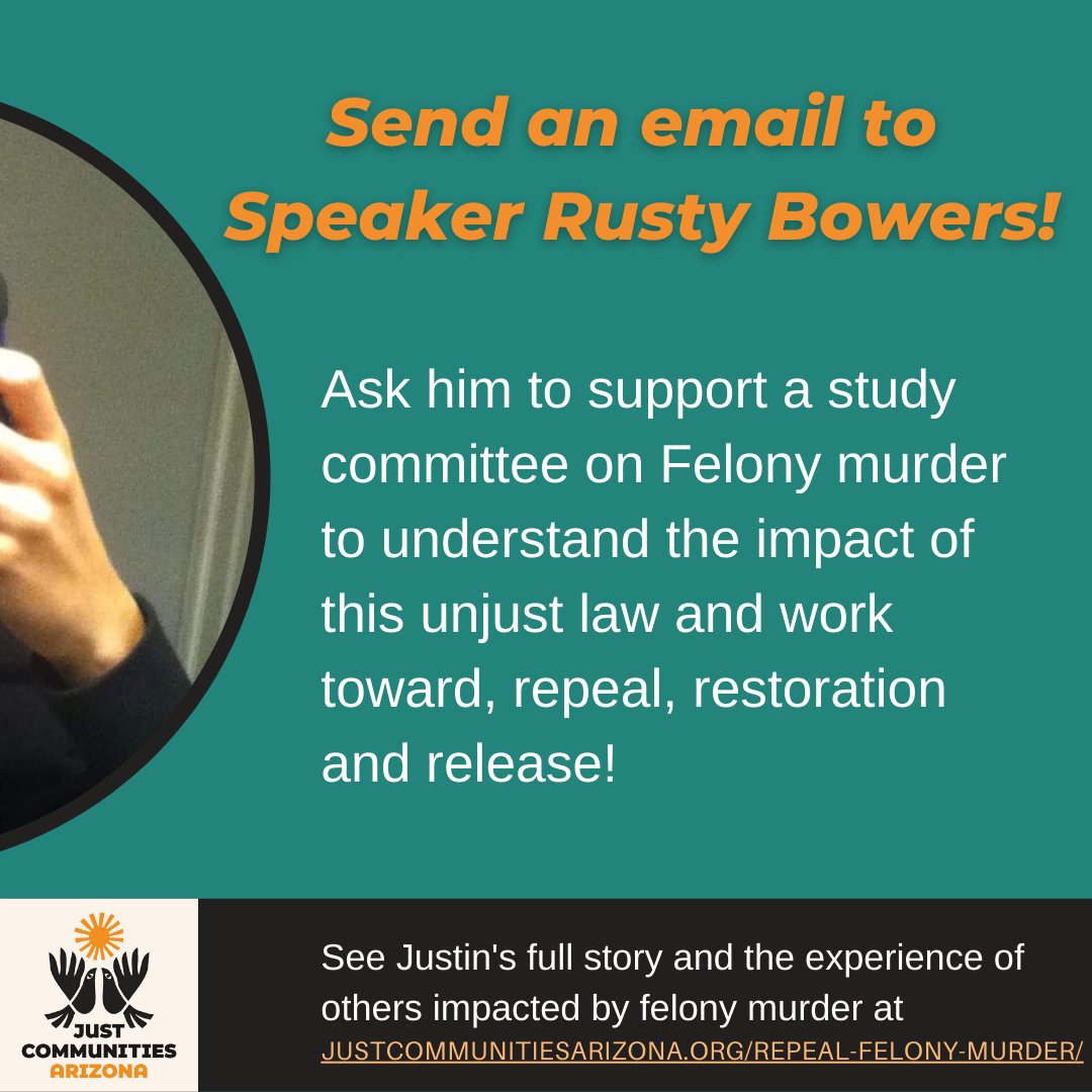 justcomaz's tweet photo. Justin's story is just one of many impacted by the unjust felony murder law. 

Make your voice heard! Send Speaker Bowers an email and tell him Arizona needs a study committee on felony murder! 📨📨📨
https://t.co/82b8v9M6IZ https://t.co/wrtua3OZVL