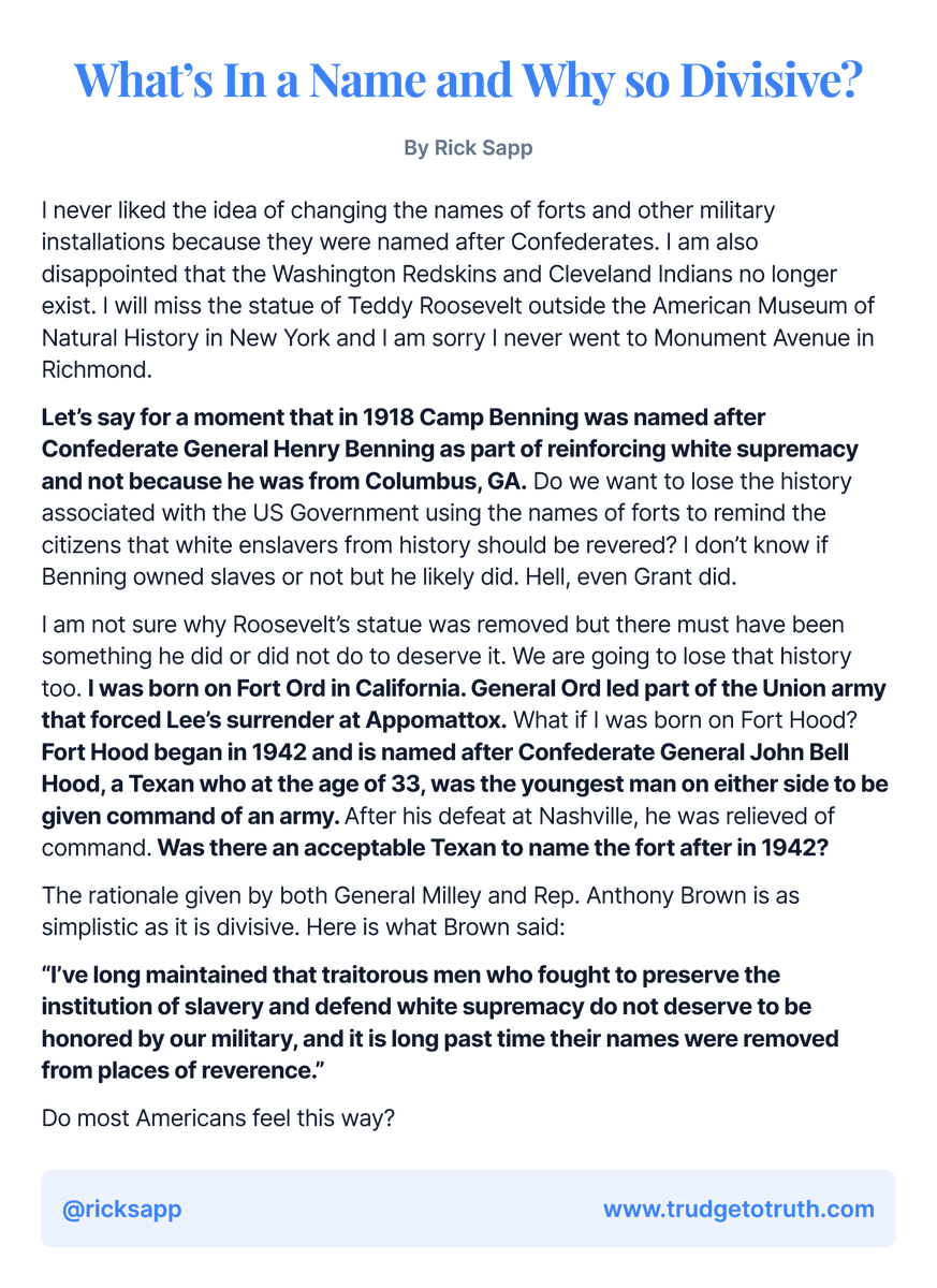 ricksapp's tweet photo. Change the names already! Why so divisive? Do most Americans feel like General Milley and Representative Brown?
#Savethestatues
#USHistory https://t.co/A0tBDg3Ecl