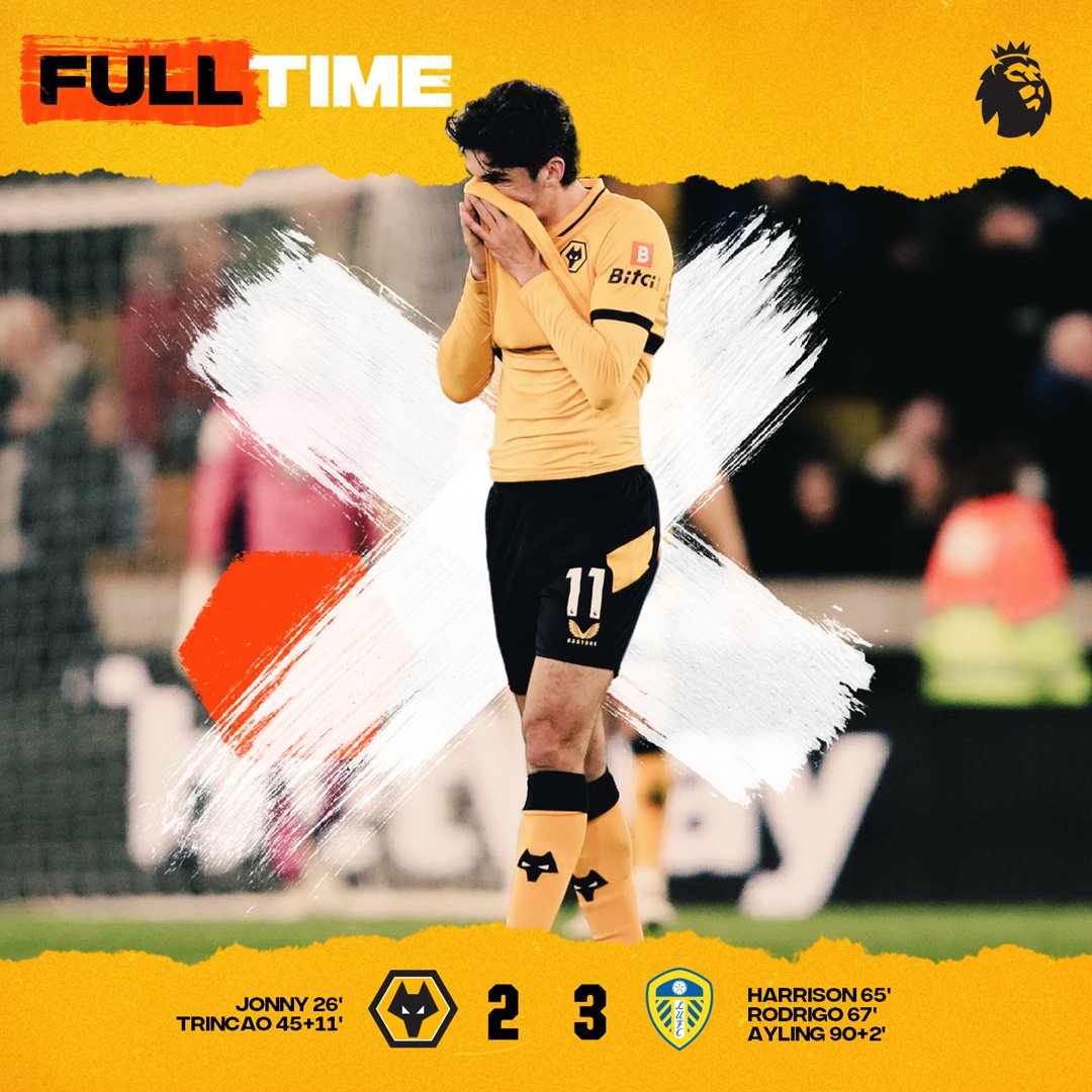 Wolves's tweet photo. FT | #WOL 2-3 #LEE

Defeat at Molineux. #WOLLEE  

🐺⏱ https://t.co/e2W5AGwW56