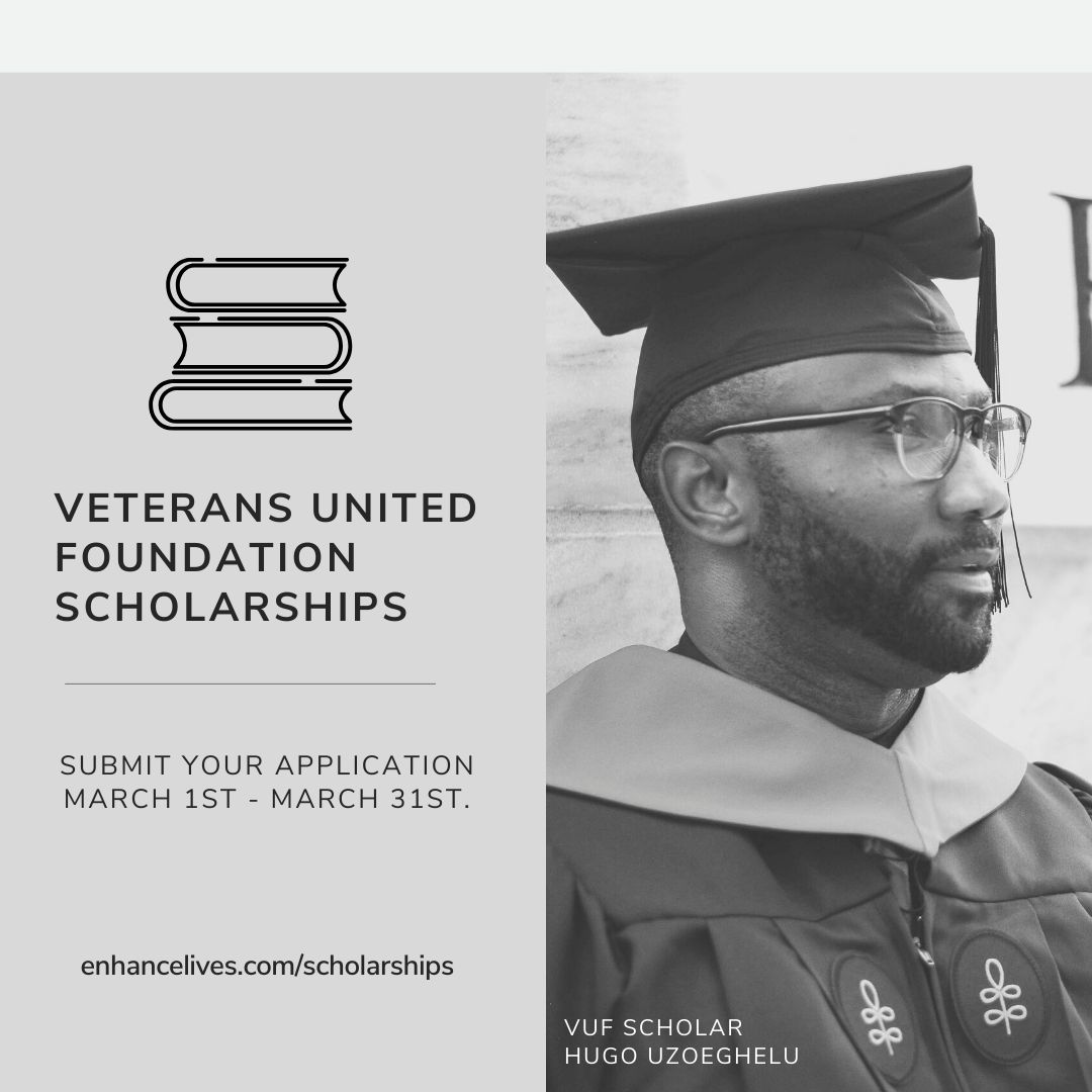 The Veterans United Foundation Scholarship Program spring application period is open for the month of March! If you are a student pursuing an undergraduate, graduate, or professional program, visit lnkd.in/ew9iXNBa to learn more about: #VUFcares #veterans #scholarships