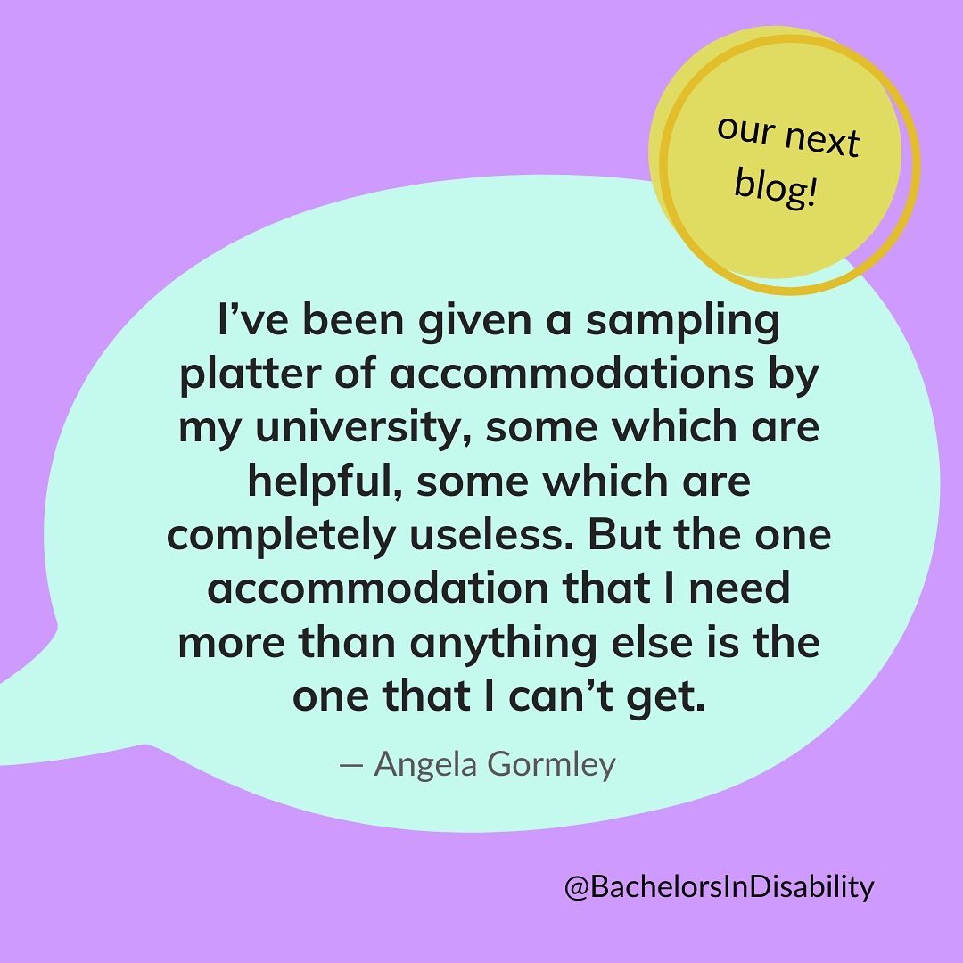 Blog 2 is here!

Angela is not alone. Are you a student? How do you experience challenges and inaccessibility at school? Tell us below, or anonymously on our site!
 
#DisabledStudent 
#SpecialEducation #StudentRights #SchoolAccomodations #IEP 

bachelorsindisability.org/post/blog-chal…