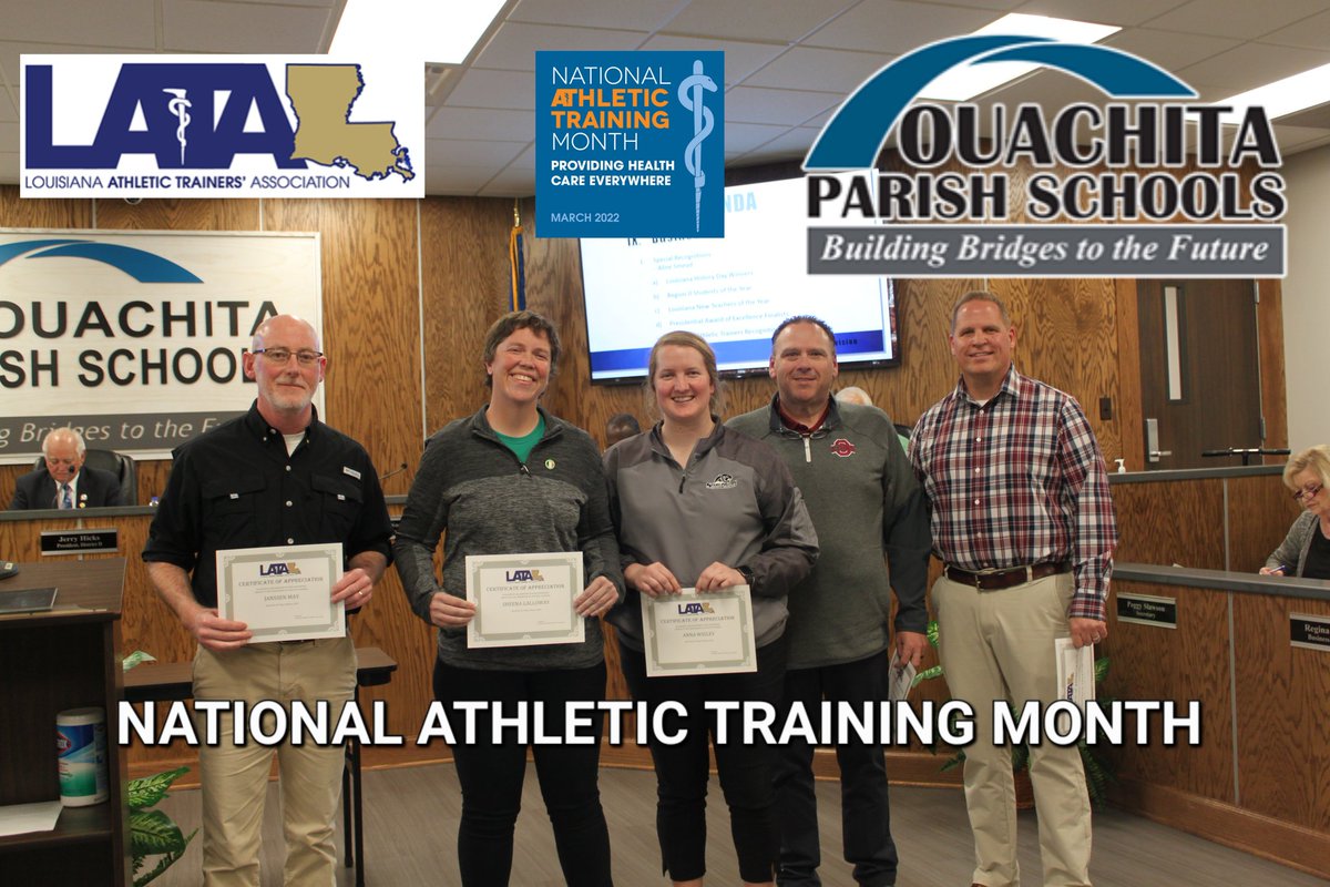 THPrOdIgY2's tweet photo. @LATAincD9 @NATA1950 March is National Athletic Training Month and we recognize the ATs of the Ouachita Parish School Board. https://t.co/PqxBKTv2BG