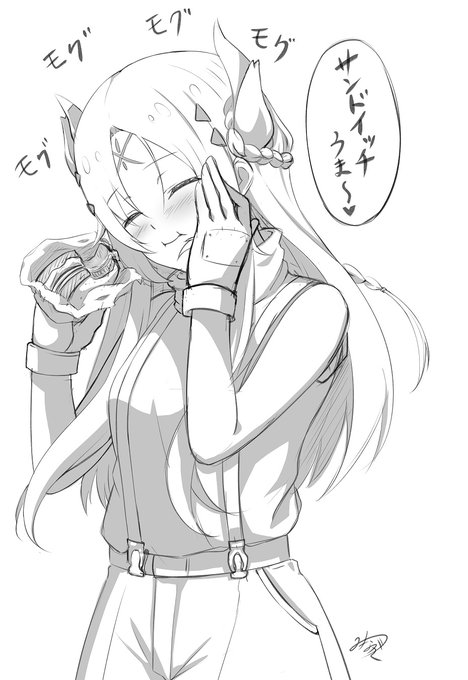 ごはんはたくさん食べるタイプのエクレシアちゃんが可愛いすぎて‼
我慢できずに描いちゃいました。
おいしそうに食べてる女の子は正義‼

紙は引退したけど、たまにしたくなるからマスターデュエルのおかげで場所を選ばずプレイできるのは助かりますね。 