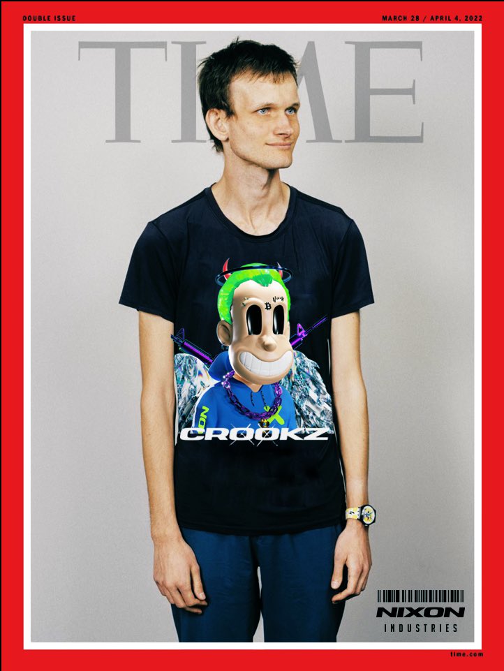 _nixmyth_'s tweet photo. Cool shirt 
@VitalikButerin @TIME 

#CROOKZNATION

@crookznft @TrevorFarbo #NFT #Etherum #Trending #ETH https://t.co/9uXFqOanRF