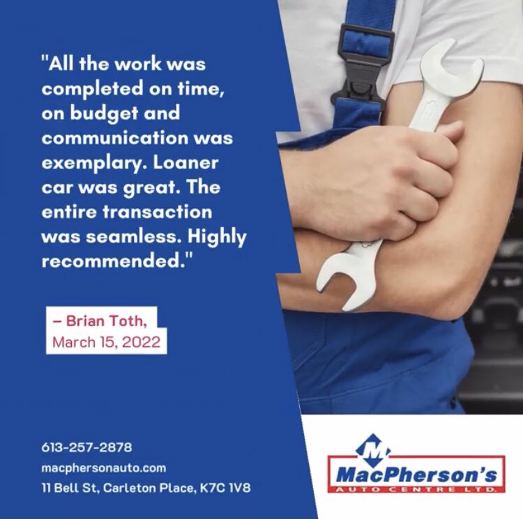 macphersonauto's tweet image. Seamless communication! On time and on budget! 🔧

Thanks so much for the glowing review, Brian!   #communication #Mechanic #5Stars