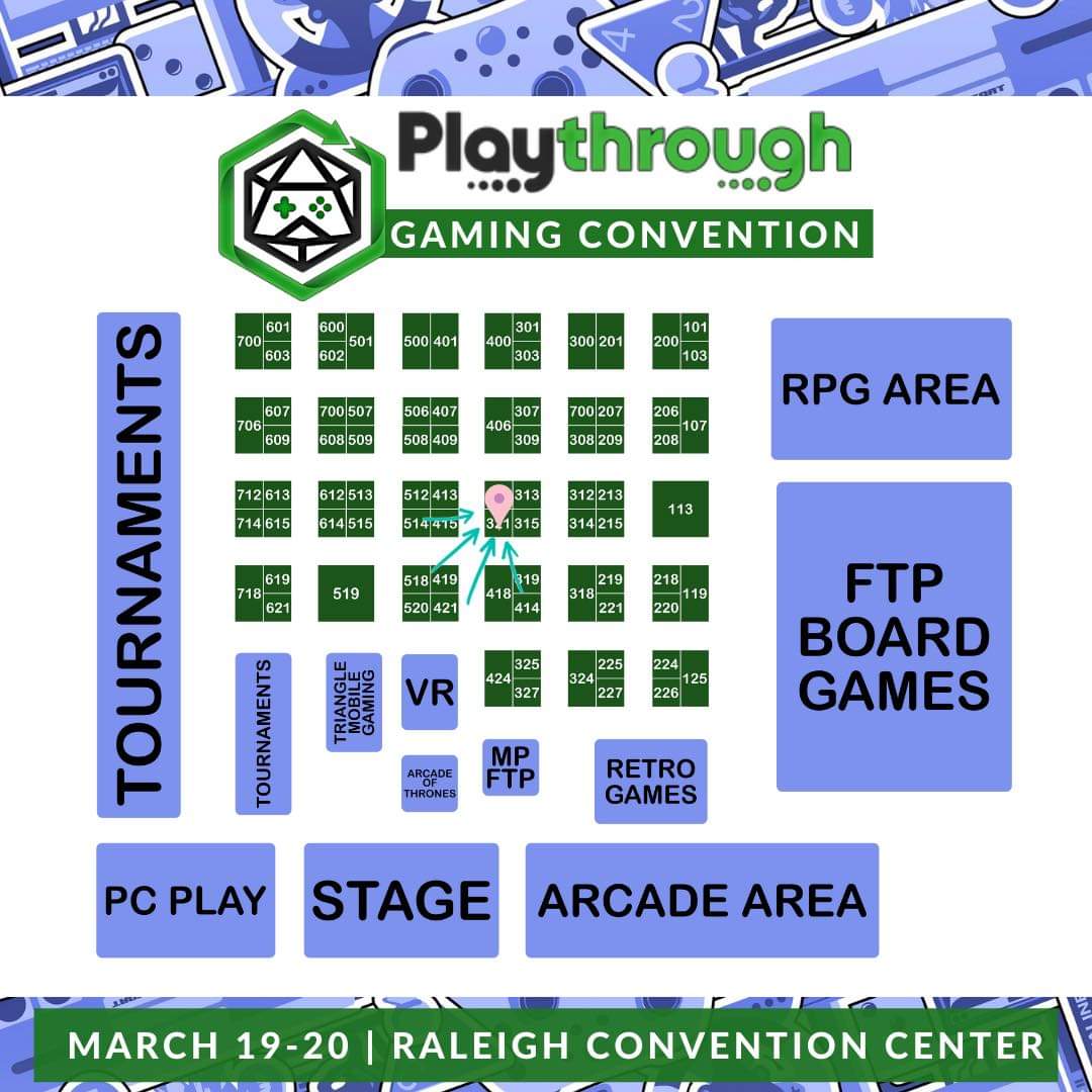 Positivelygeek_'s tweet photo. One more sleep till @playthroughgc ! 
 
Come see us at booth 321 all weekend at the @raleighconvention with a bunch of other great exhibitors💓 

#PTHYPE #playthrough2022 #RaleighNC #Raleigh https://t.co/w8DhqqvM2W