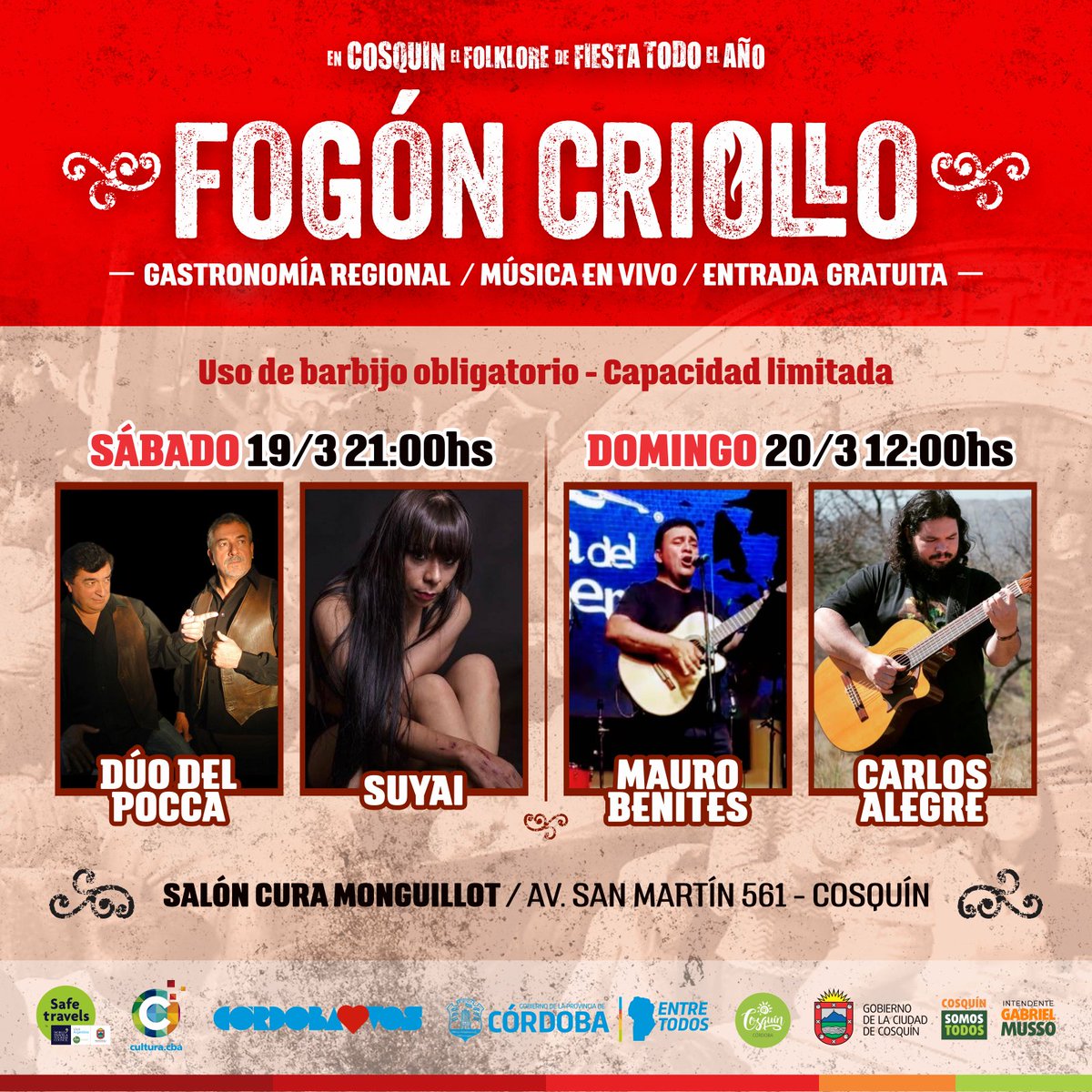 🎉¡Fogón Criollo!🔥

Este sábado y domingo vení a disfrutar del tradicional encuentro en nuestro Fogón Criollo con música en vivo y la mejor gastronomía criolla. 🎶🕺💃

¡Te esperamos!🤩