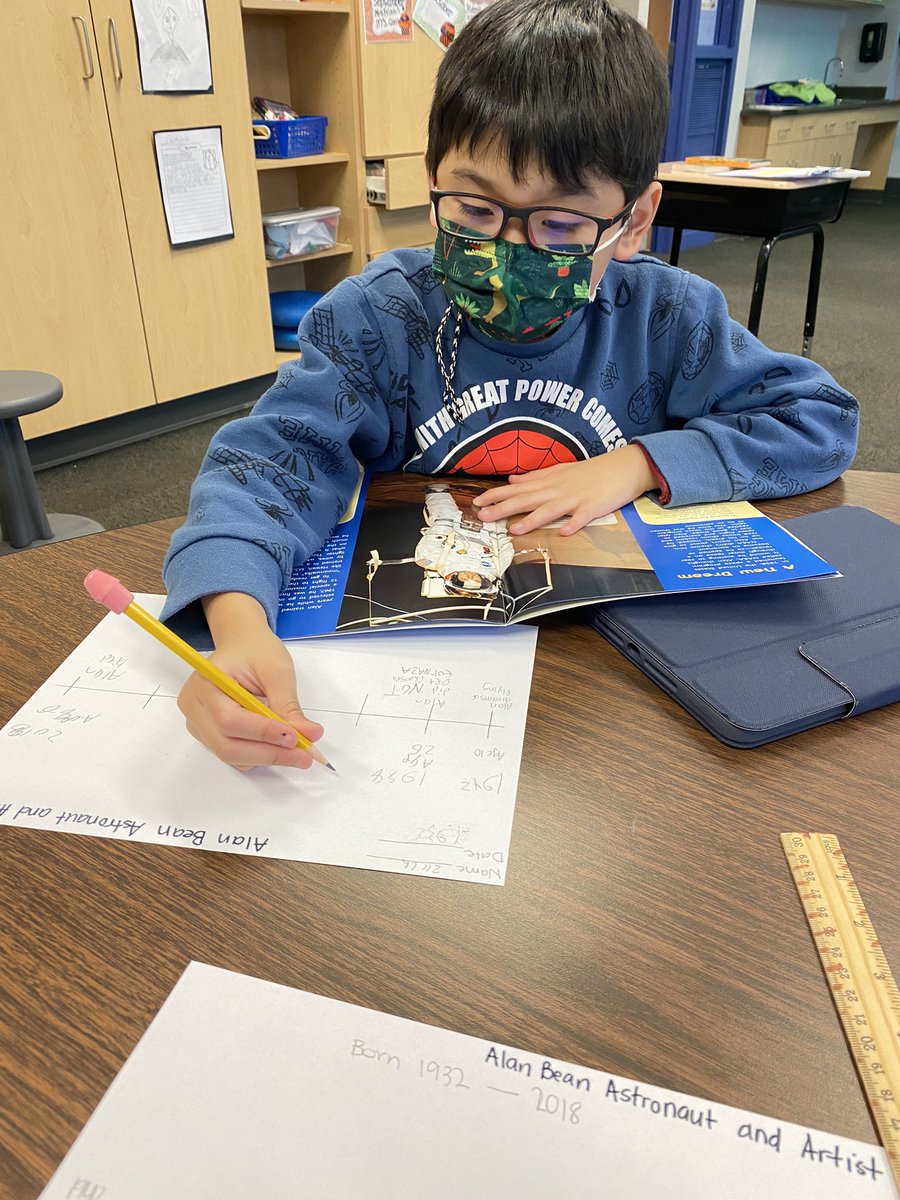 DolphinsMrs's tweet photo. Writing about our reading!!! 
This Dolphin used text evidence to fill in his timeline about  biography, “Alan Bean: Astronaut and Artist” #brightspot, #fountasandpinnell, #NTDSEmpowers, @NTDSE, @Kristin_NTDSE https://t.co/lNQ6Lsyf39
