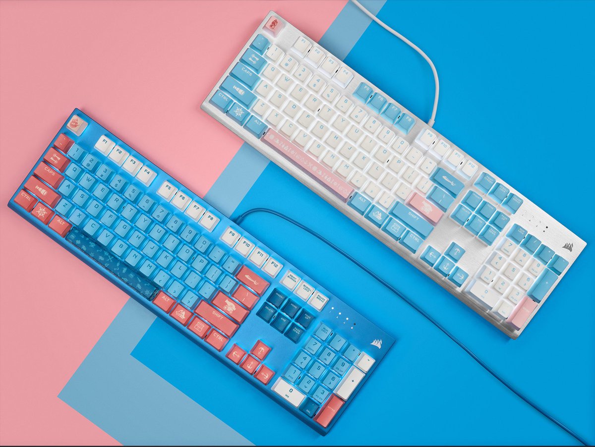 Mae's tweet photo. ICYMI: @CORSAIR recently release their “Set Sail” K60 RGB Pro Keyboard Collection. 

Check them out in Azure Sea &amp; Sweet Sky! 🌊⛅️

They’ve been kind enough to let me give one to a member of the Maeniac Sqiad community. ❤️✨

Find out how to enter here: https://t.co/ise407szVy https://t.co/8r7DPSeSiy