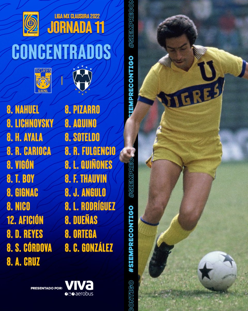 TigresOficial's tweet photo. 👥📋 Los de 𝗮𝘆𝗲𝗿, los de 𝗵𝗼𝘆 y los de 𝘁𝗼𝗱𝗮 𝗹𝗮 𝘃𝗶𝗱𝗮... ¡L𝗼𝘀 𝗖𝗹𝗮́𝘀𝗶𝗰𝗼𝘀 𝗹𝗼𝘀 𝗷𝘂𝗴𝗮𝗺𝗼𝘀 𝘁𝗼𝗱𝗼𝘀!
Presentada por @VivaAerobus
#SiempreContigo 👊🏼 #EstoEsTigres 🐯 https://t.co/GfBbLhmPMm