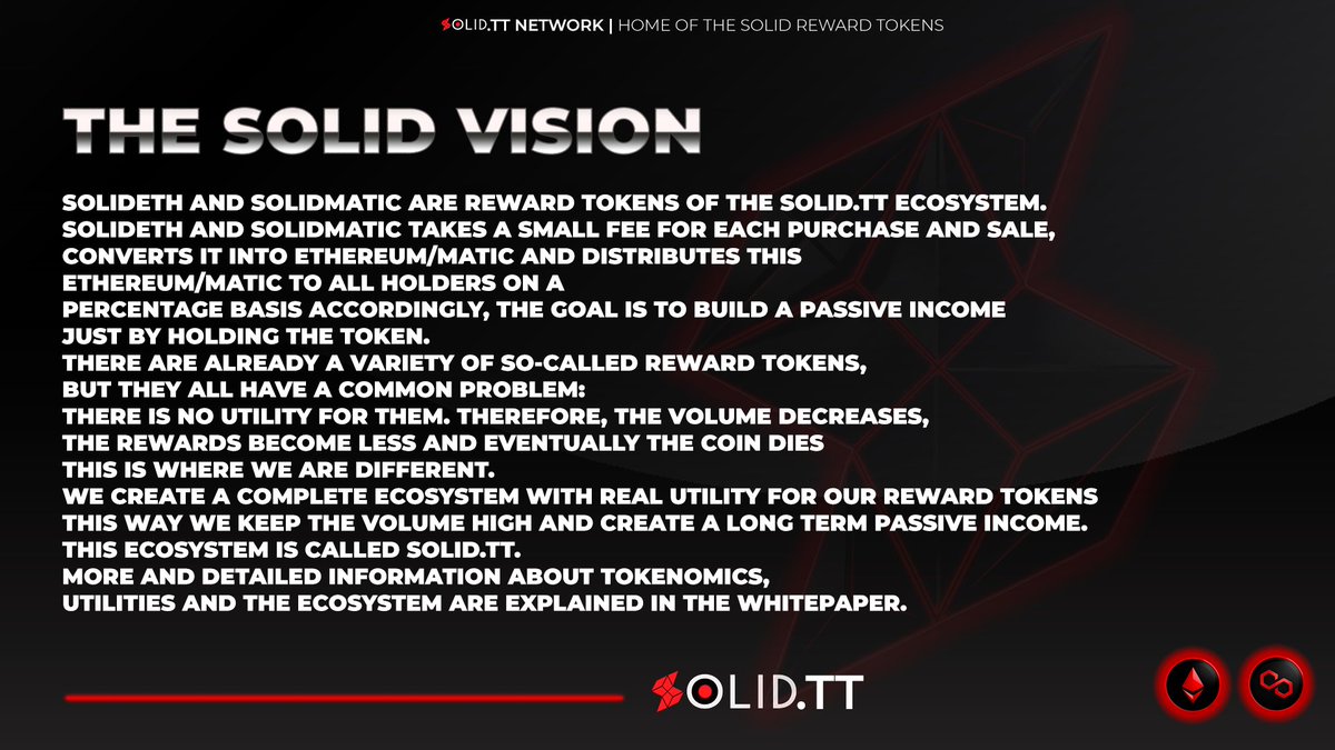 SolidInformer's tweet photo. @BSCGemAlert #SolidETH &amp; #SolidMATIC are the future of reward tokens. 
Great &amp; unique utilities ahead that will generate high volumes in the ecosystem.
#Ethereum #matic 
@solid__network @SolidEthArmy @SolidethStar
 #SolidETH #SolidMatic #SolidNetwork #WeLoveSolid https://t.co/OXlx02aYTz