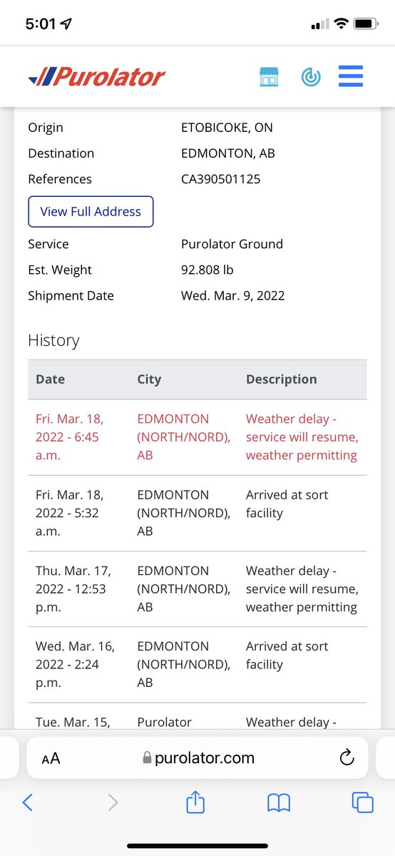 saretski's tweet photo. @PurolatorHelp what weather exactly?!? Is it too nice out to deliver packages? https://t.co/skTRt7p0Cj