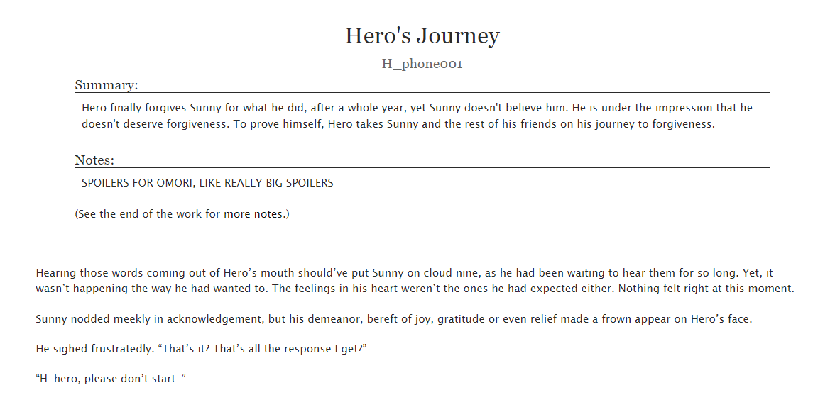 HPhone001's tweet photo. Continuing my streak of writing for different fandoms, I just wrote my first (and probably only) Omori fic! I had a lot of venting and projecting to do, so sorry if it's obvious XD #OMORI 

Spoilers for Omori obviously

https://t.co/7J8k3LhAZP https://t.co/BhEOK048tX