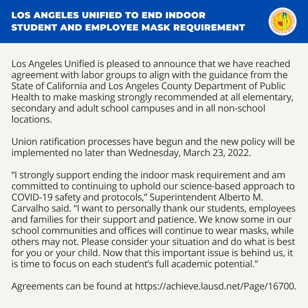 Adrienne Bankert on Twitter: "RT @LASchools: Los Angeles Unified to End