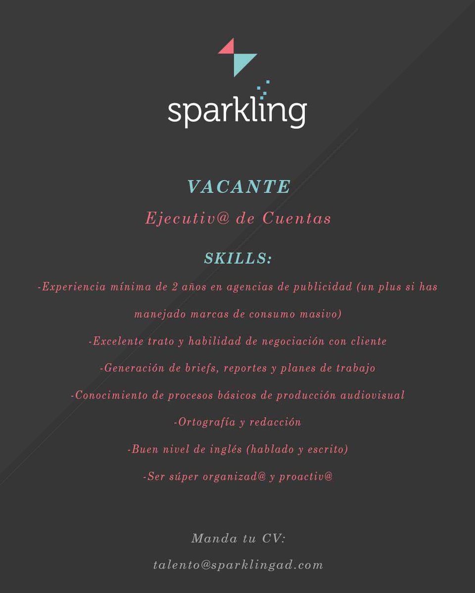 SparklingAd's tweet photo. Buscamos al próximo #cuentas que quiera formar parte de nuestro equipo. ¿Qué esperas para mandar tu CV? https://t.co/QQHCdJSu0W