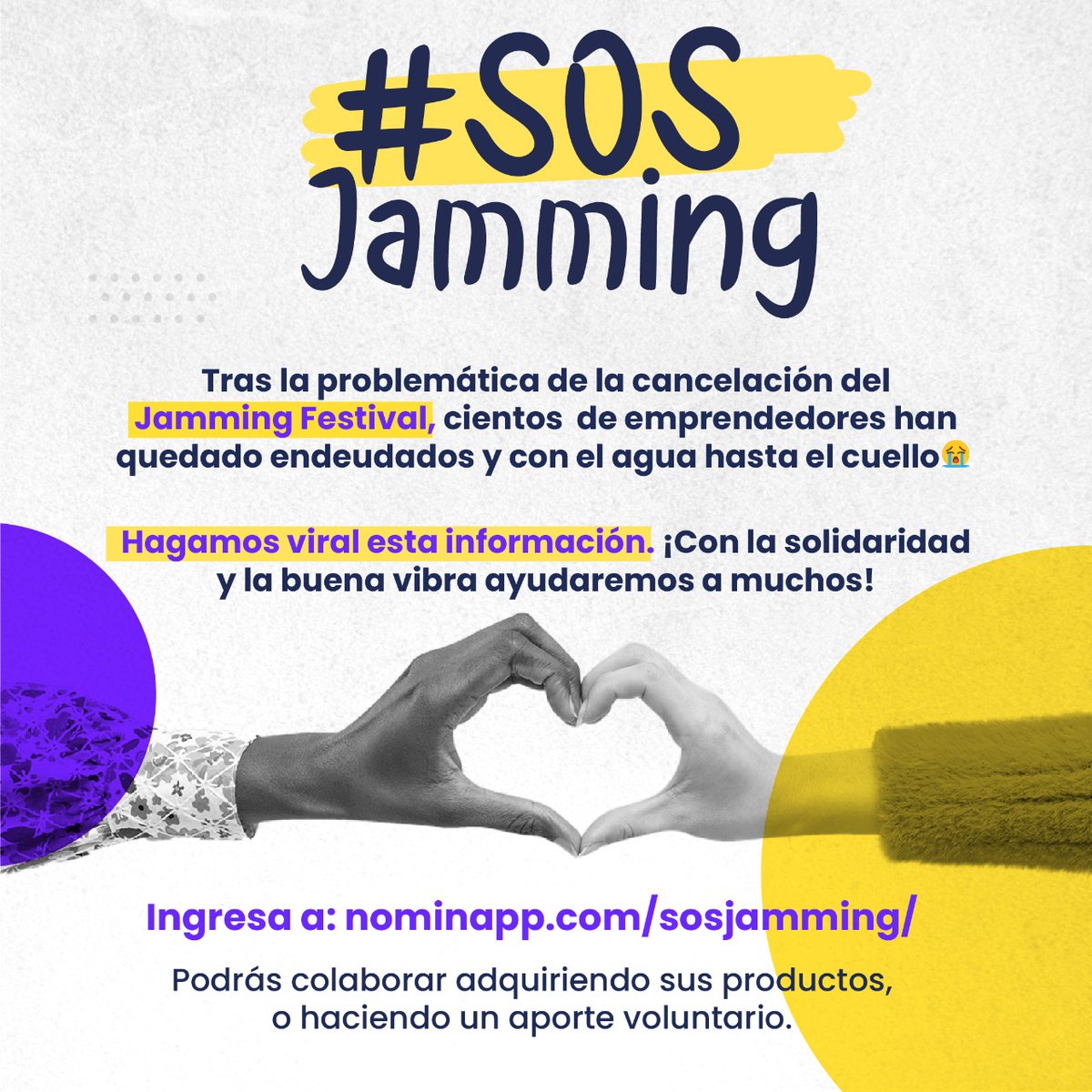 Nominapp_'s tweet photo. @EseNarvaez @FestivalJamming Detrás de la cancelación del Jamming hay miles de emprendedores y familias que la están pasando muy mal. ¡Ayudemos a estos negocios y hagamos viral la solidaridad! 🤗🙏🏻
👉🏼 Ingresa al siguiente enlace para apoyarlos: https://t.co/KKJYDKorhP
#SOSJamming #IbaguéSigueActiva https://t.co/y84GtkBUJ5