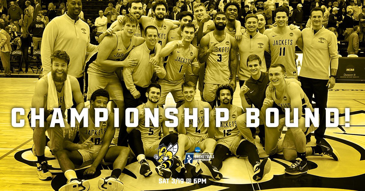 RMCathletics's tweet photo. With an 81-63 win over no. 2 Marietta, @RMCHoops is headed to the Division III National Championship game tomorrow!!

⚫️🟡 #BackTheJackets #d3hoops https://t.co/r7YC1Ont8u