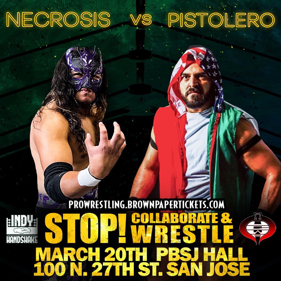 PistoleroJP's tweet photo. This Sunday live in San Jose! STOP! Collaborate &amp; WRESTLE!! Get your tickets now!! https://t.co/elwe9Mr4Nu