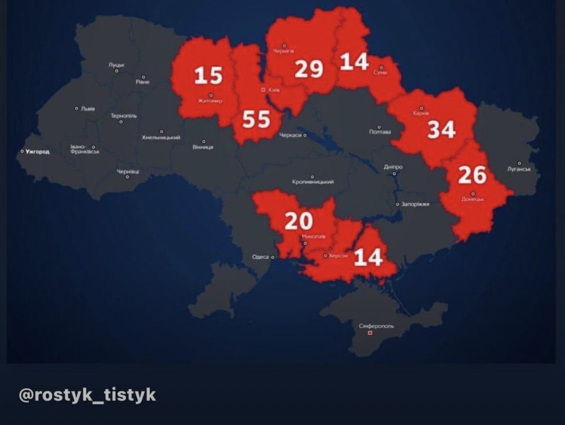 How much children are killed by Russians in different regions of Ukraine since Feb 24, 2022