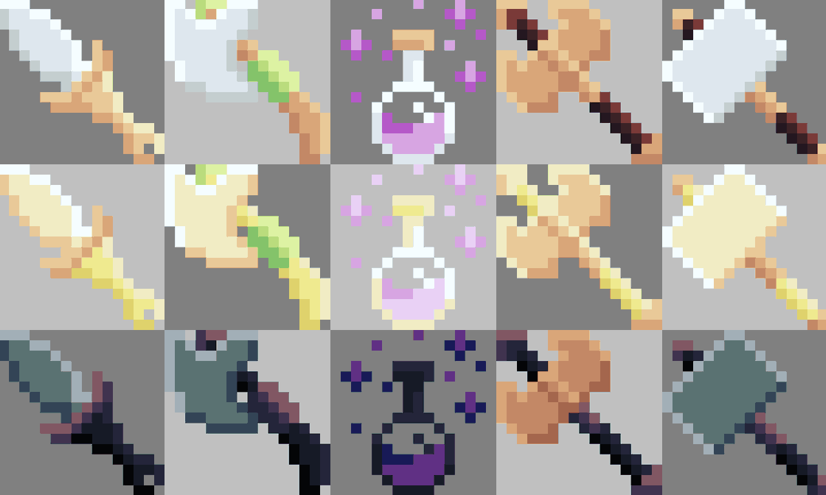 DENMADECREATION's tweet photo. Made a few item sprites for STONEHEIM, and they are by far the smallest sprites I've ever made in pixel art!!
#stoneheim #pixelart #gamedesign #indiedev https://t.co/fxSPWzQlsw