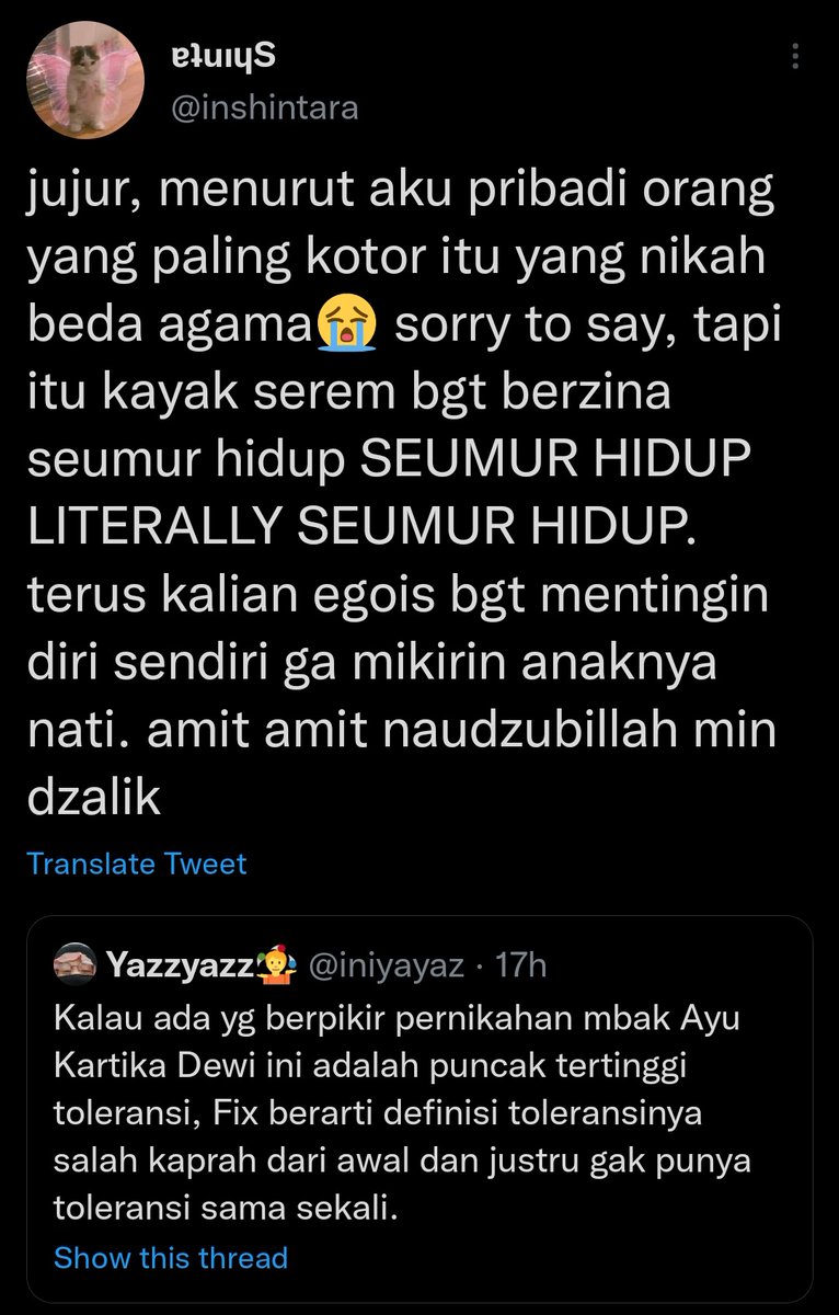 Ya kalo gitu gw bangga jadi anak hasil zina. Karena selama 30++ tahun nikah beda agama, ortu gw nggak pernah masalahin soal dosa, melainkan tetap menafkahi dan mendidik anak2nya dengan baik, sehingga gedenya nggak jadi orang judgemental kayak gini.