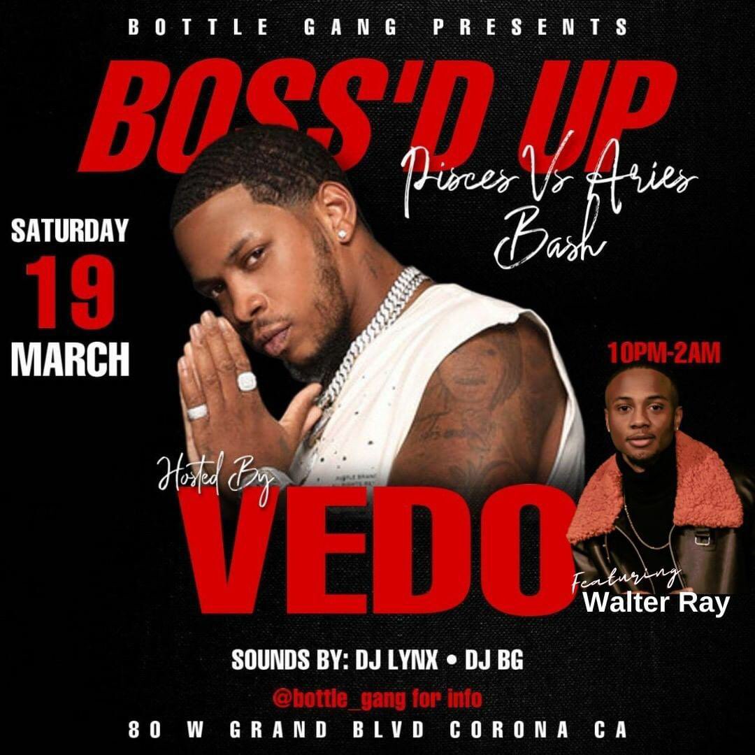 BOMBBAYBAGS's tweet photo. Come catch a vibe this Saturday March 19, Corona CA with R&amp;B ARTIST VEDO with SPECIAL GUEST POP STAR ⭐️ WALTER RAY🤩🤩🤩🤩🤩🤩 https://t.co/NzpEVXxFAg