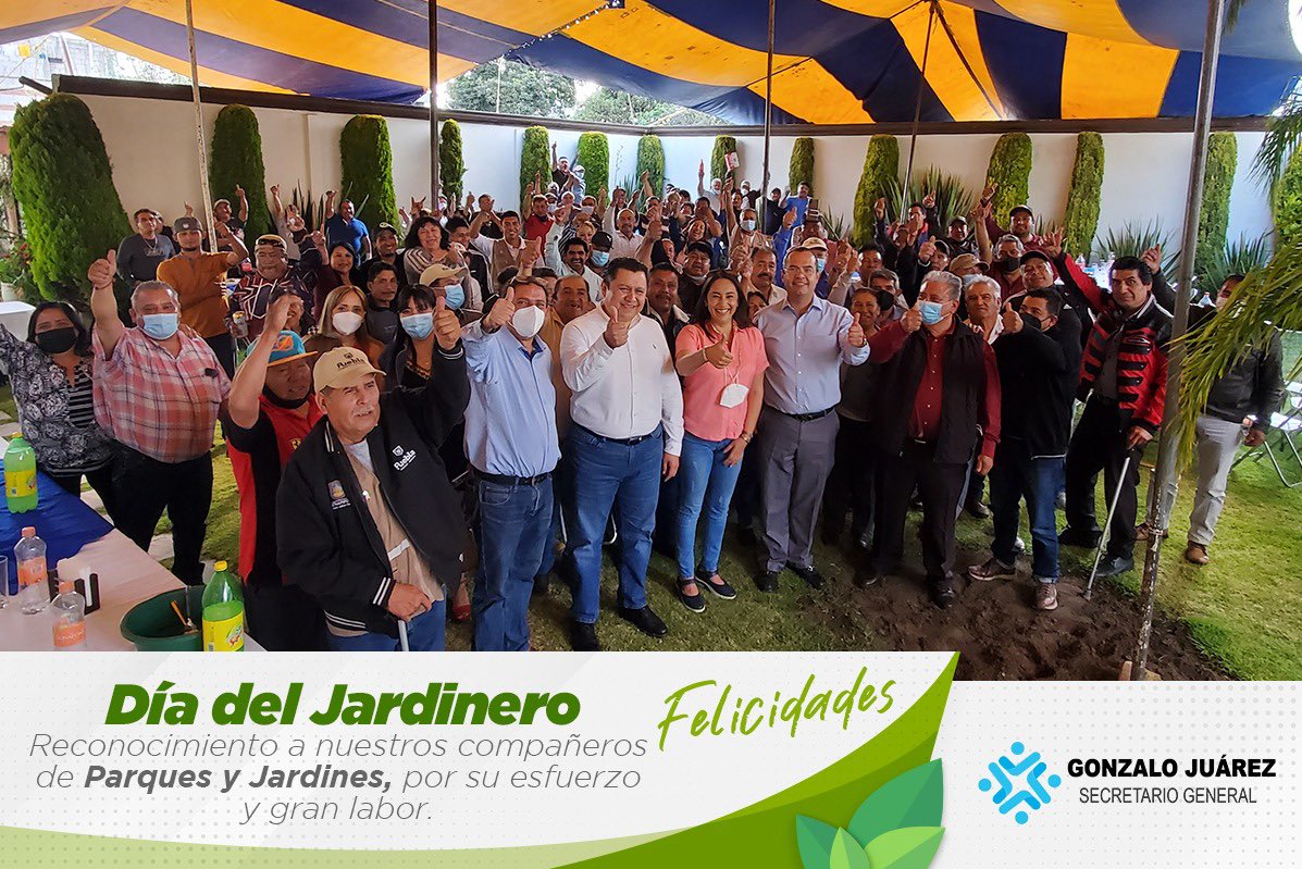 GonzaloJuarezM's tweet photo. Mi reconocimiento a la gran labor que desempeñan día a día mis compañeros de Parques y Jardines del #SUETHAPIPOPD. Muchas felicidades con motivo del #DíaDelJardinero. Su trabajo mantiene vivas  las áreas verdes de nuestra bella Ciudad de #Puebla. https://t.co/RFi7Okqr1h