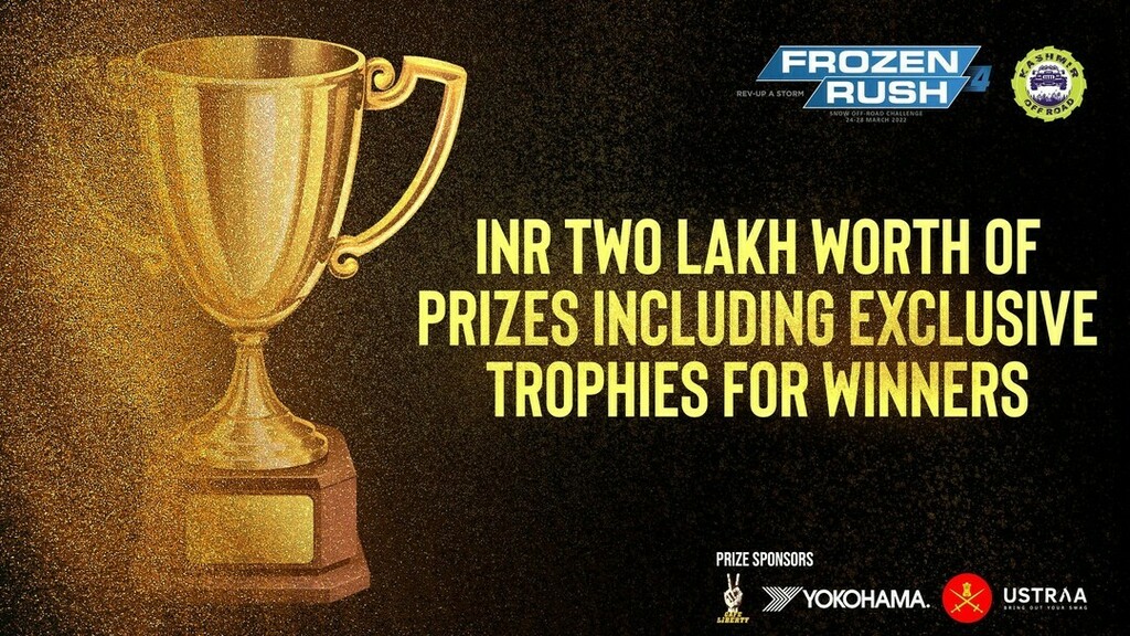 kashmiroffroad's tweet photo. INR Two Lakh worth of prizes including exclusive trophies. Winners take it all🏆 
Want to participate? Register here: https://t.co/vlpLYE0OXe

#kashmiroffroad #frozenrush4 #offroadsnowchallenge #winnerstakeitall https://t.co/XCWs8DPKsq https://t.co/uUtebUvIXw