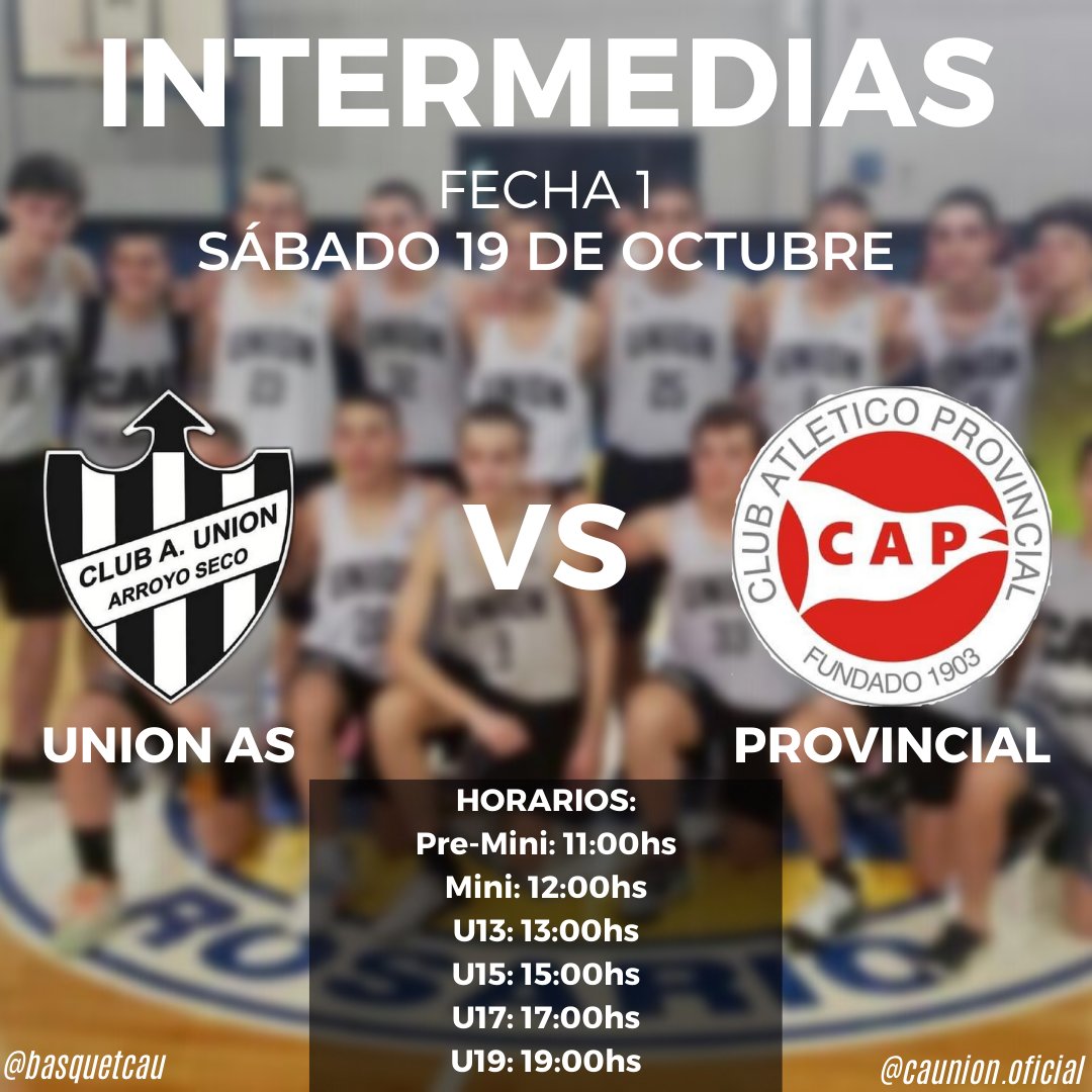 LARGAN LAS INTERMEDIAS
Mañana, sábado 19 de Marzo las intermedias del panza reciben al Club Atlético Provincial de Rosario por la primer fecha del torneo de la Asociación Rosarina de Básquetbol.
¡VAMOS LOS PIBES!
-
#CAU 
#BASQUETCAU 
#INTERMEDIAS