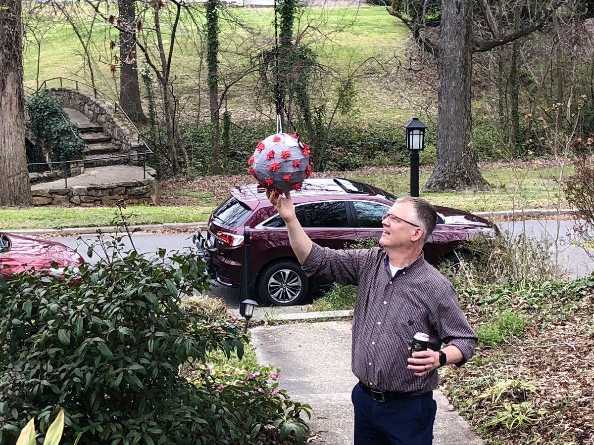 JZK60's tweet photo. End of Covid party. With virus piñata!  @CMJ_Geog @daynatouron @AmyAdam00509120 https://t.co/UgL9D8Nki1