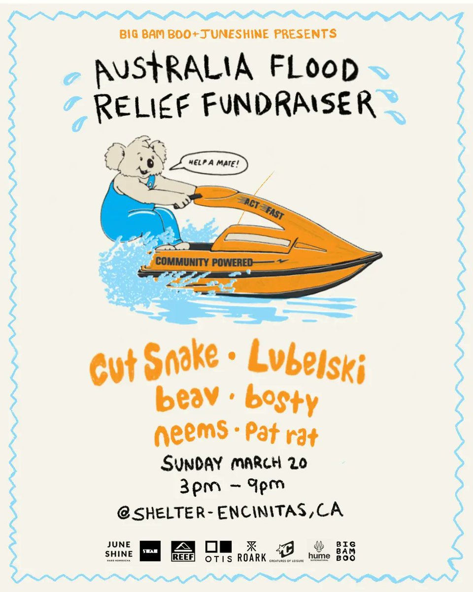 We did it! An event is happening this Sunday to raise money for the catastrophic floods that hammered the east coast of Australia earlier this month. Tix are already 70% sold out! Lezzgo ❤🕺🚀 <a href="/BigBamBooRecs/">Big Bam Boo</a> <a href="/lubelskimusic/">lubelski</a> 🎶📈 eventbrite.com/e/australia-fl…