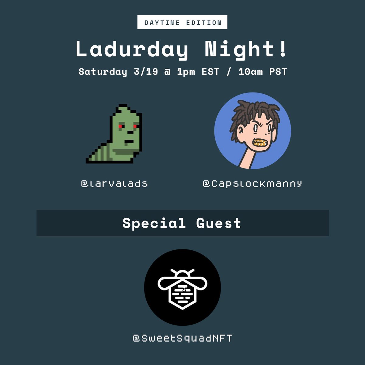 larvalads's tweet photo. Our frens @SweetSquadNFT come to tell us about their project! Come check them out! https://t.co/g0iXwhjDBX