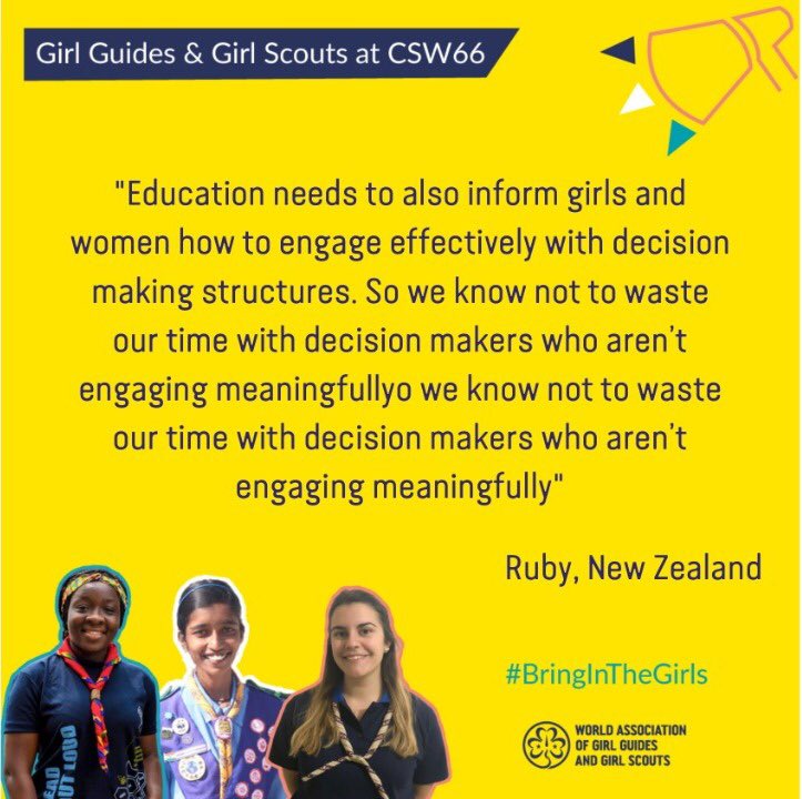 WAGGGSdelegates's tweet photo. Ruby pointed out many interesting facts👀💪🏻, one of them was the following
#BringInTheGirls #GuidesAtCSW https://t.co/vPn7pkHRyL