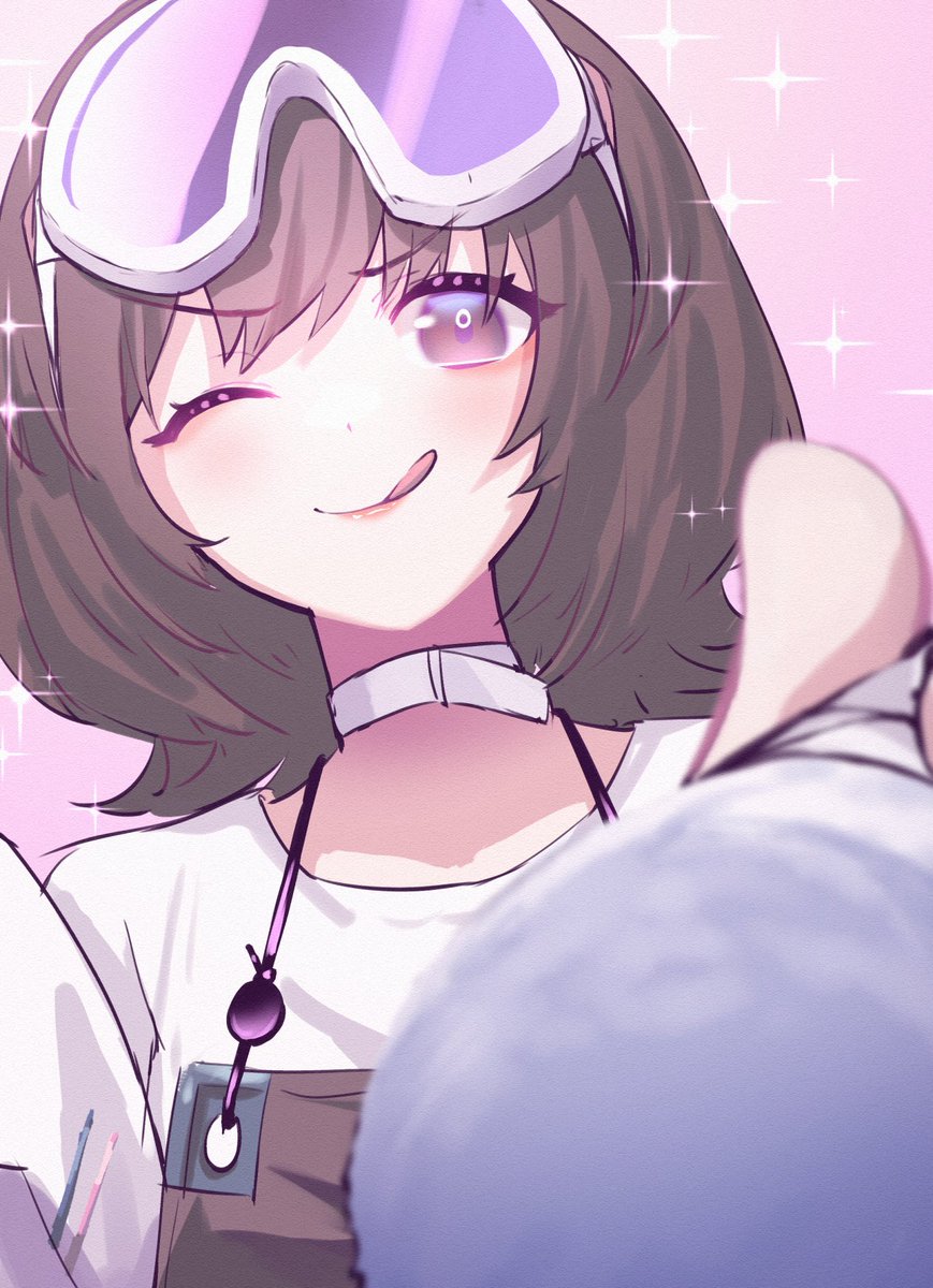 one eye closed 1girl goggles white choker solo tongue out tongue  illustration images