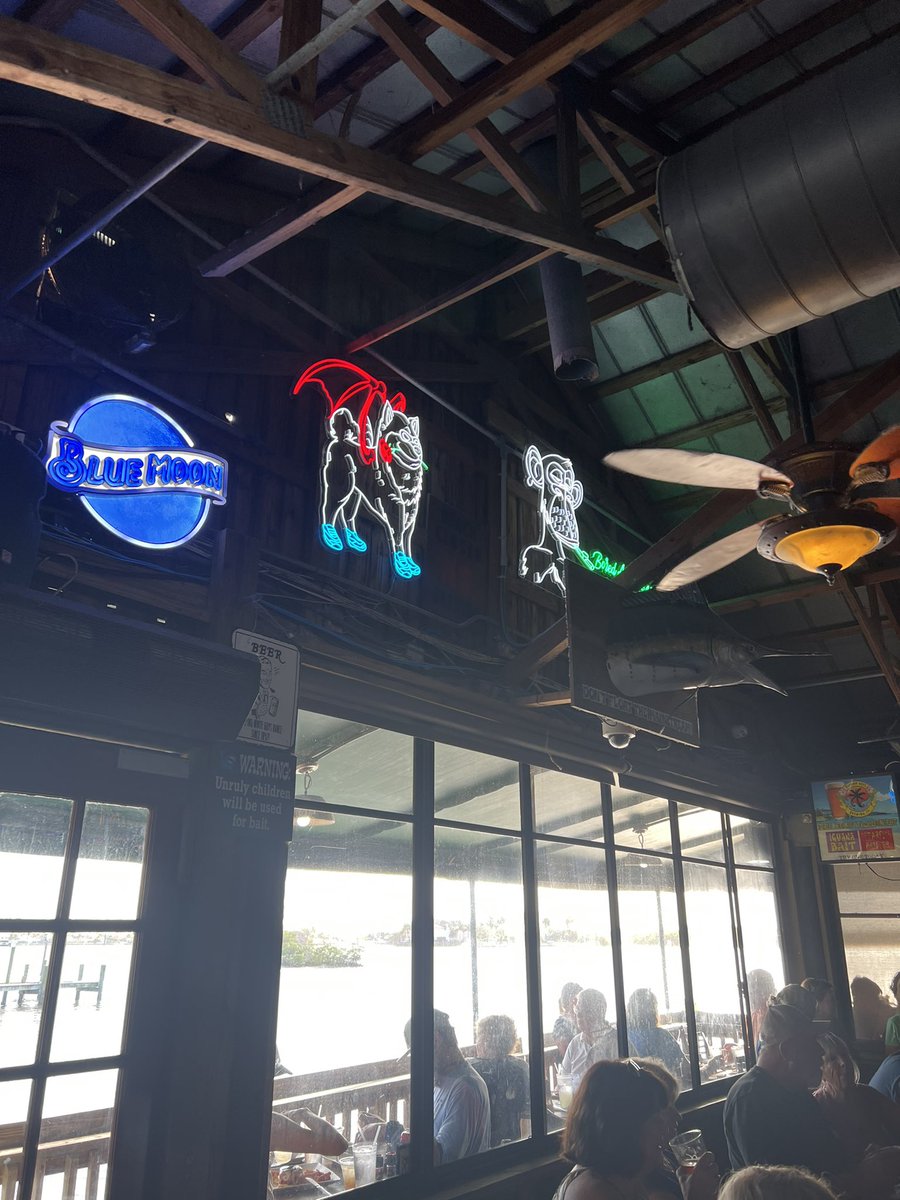 BenHoopes's tweet photo. If you are ever in Vero Beach, Fl be sure to head to @RiversideVero and check out all the awesome neons signs that @Thenascarguru had put at at his restaurant! @bubblegumkids_ @LazyLionsNFT @BoredApeYC https://t.co/a6Z5NC1Vkb