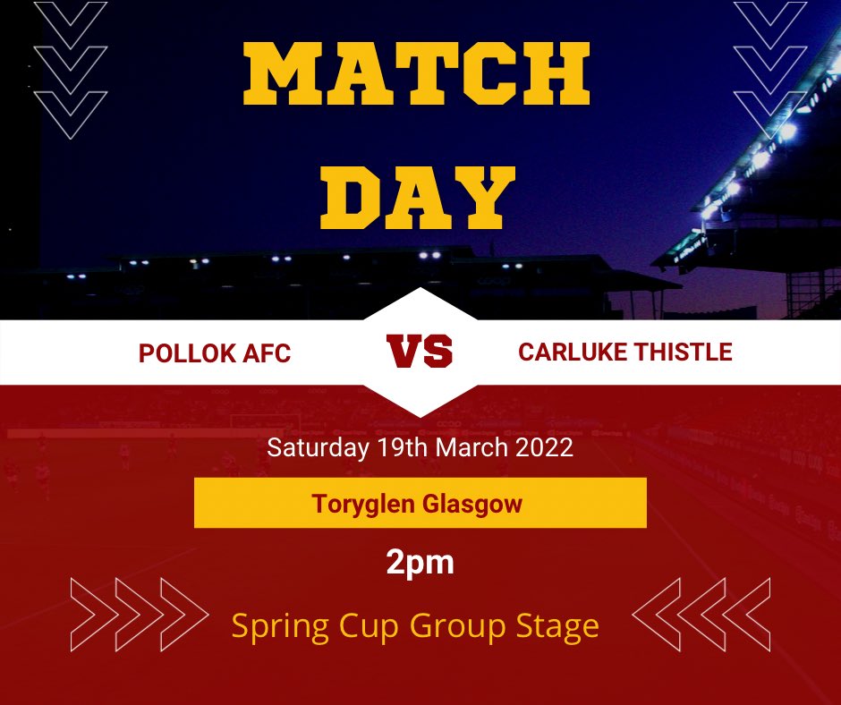 Match day is upon us, first game in the GGPAFL Spring Cup group stage. At home to <a href="/CarlukeThistle1/">Carluke Thistle AFC</a> 2pm kick off at Toryglen. Let’s get right behind the lads for this one. Thank you to our sponsor SM Brakes Ltd. #monthelok 💪