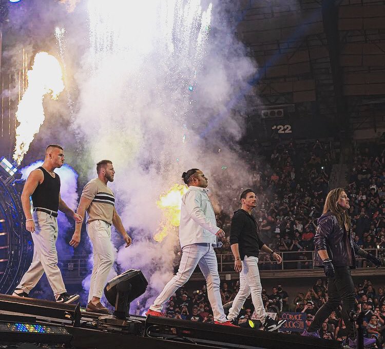 TheAngeloParker's tweet photo. That looks like pyro behind us but it’s actually the demo exploding. #JerichoAppreciationSociety #CoolHandAng #AEWDynamite #aewrampage https://t.co/0QCCx3tmGG