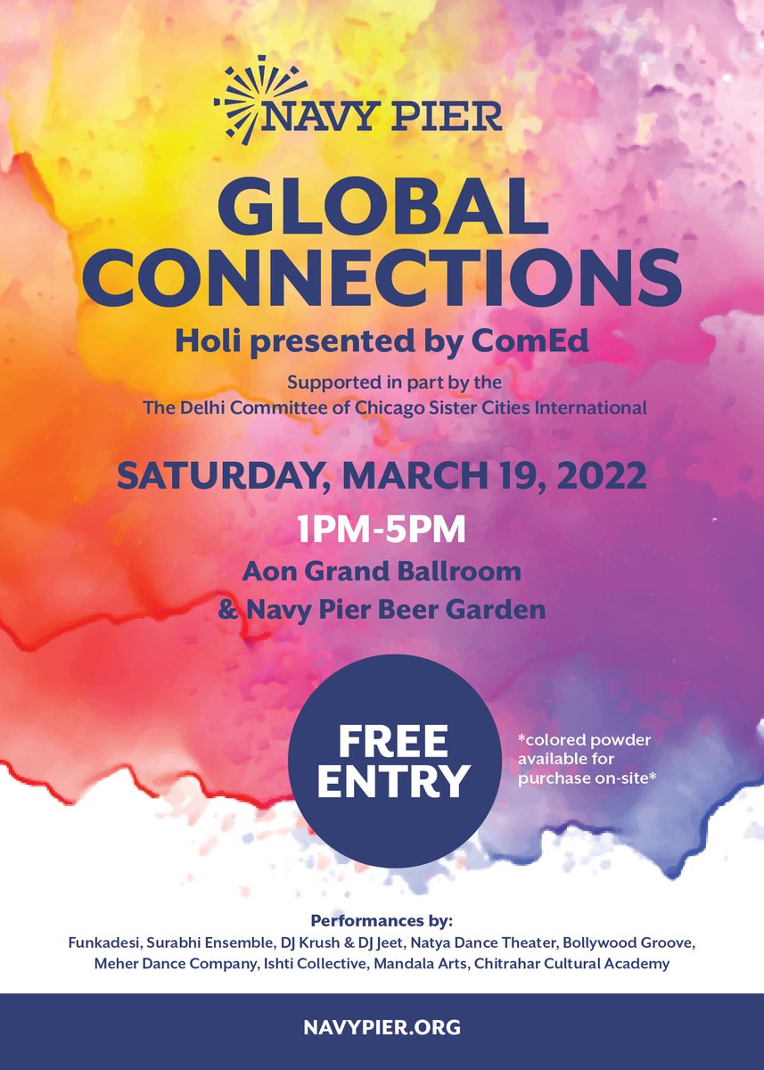 Happy Holi 💗❤️🤍💚🧡 
Join us for a Colorful Holi Event at Navy Pier Saturday 3/19 from 1-5 pm. Our team is excited to perform and teach some Bollywood and Indian Dance.  Its a FREE event!
#holi #event #chicago #dance #bollywood #indiandance #happyholi