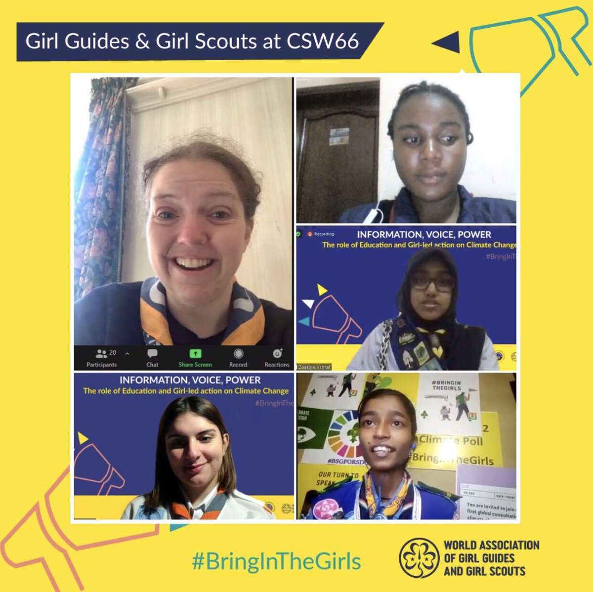 WAGGGSdelegates's tweet photo. Thanks to these amazing girls for their speeches today ❤️
Please join us next week for more #CSW66 insights!🙌🏻🥳 
#GuidesAtCSW #BringInTheGirls https://t.co/DEnlCLQFiG