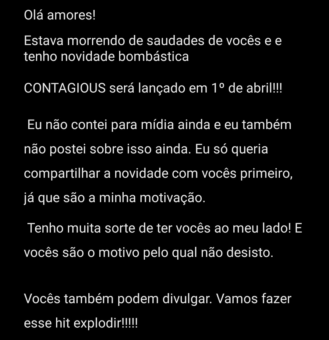 DiarraSyllaBRA's tweet photo. VEIO MUITO AÍ!

📢 | Em grupo com fãs, Diarra acaba de anunciar o lançamento de Contagious. A música será lançada em 01 de abril. Ansiosos? https://t.co/w9wvviB8tr